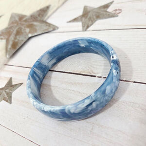 Vintage French Blue Marbled Swirled Molded Plastic Bangle Bracelet 1960's clouds